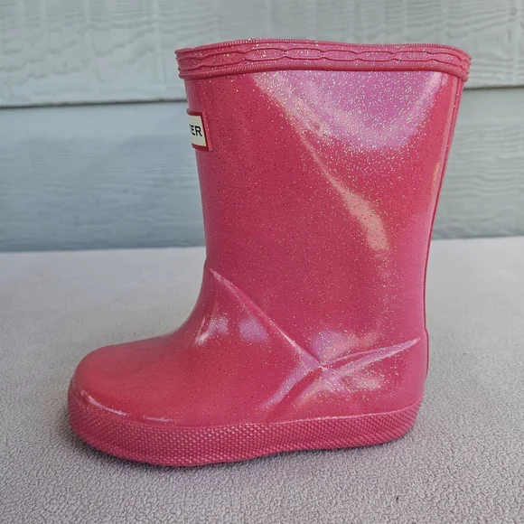 Hunter Original Classic Rain Boots Toddler Girl SZ 7 US Pink Glitter Sparkle - Picture 5 of 12